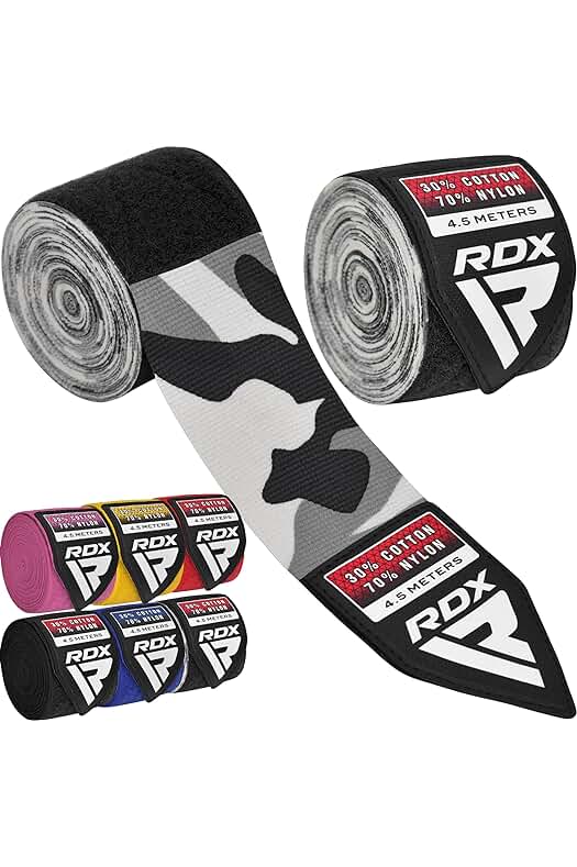Guantes de boxeo con vendaje elástico de 180 pulgadas para mayor soporte y protección.