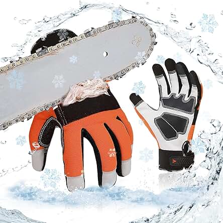 Guantes de motosierra para invierno con 12 capas de protección y cuero resistente.