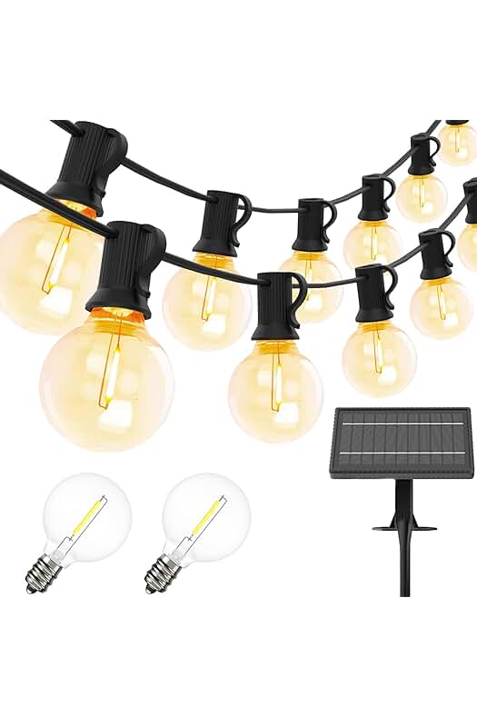 Guirnaldas solares para exteriores: cadena de luces LED con 52 bombillas G40, impermeables y duraderas