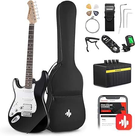 Guitarra eléctrica zurdos: Kit completo de guitarra eléctrica para zurdos, todo incluido (Sunburst, DST-100SL)