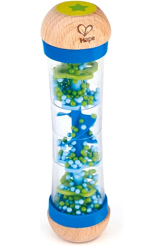 Hape Mini Rattle Wooden Rainmaker Toy - Fun and Soothing Blue Rainmaker