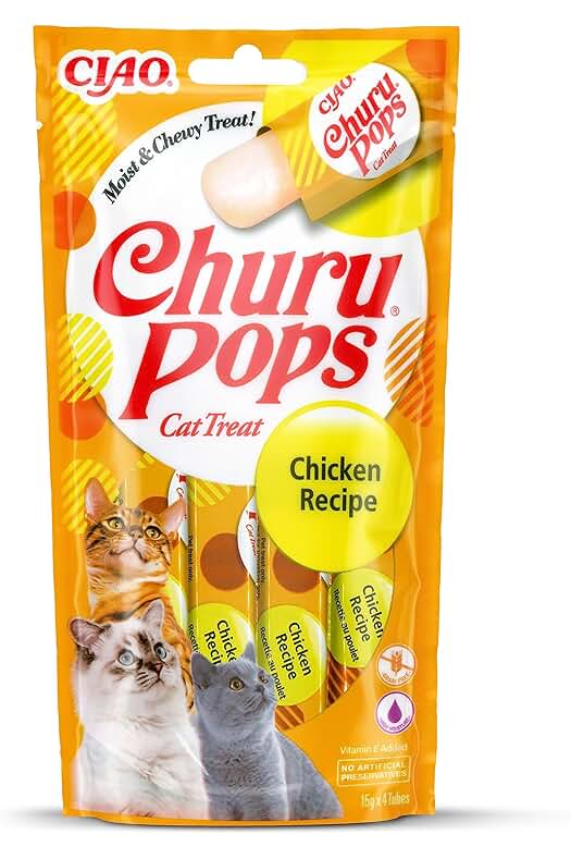 INABA Churu Pops Chicken - Premios Saludables para Gatos - Deliciosas Golosinas de Pollo
