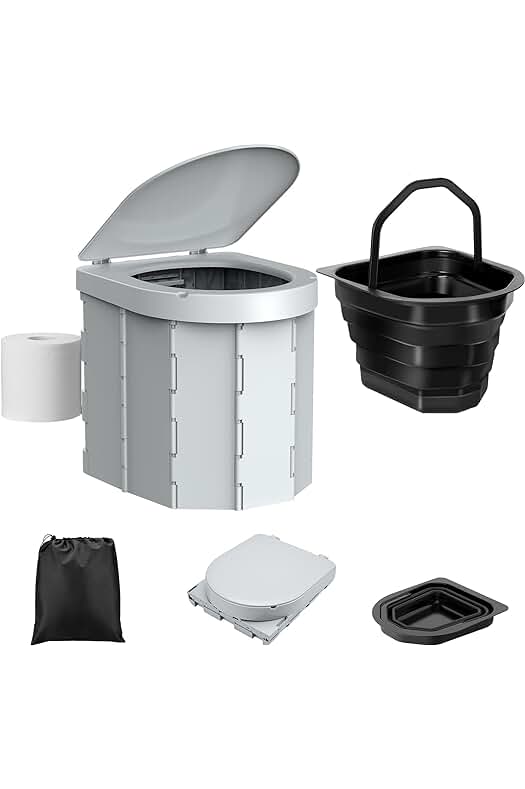 Inodoro portátil plegable para acampar y viajar con inserto extraíble y soporte para papel.