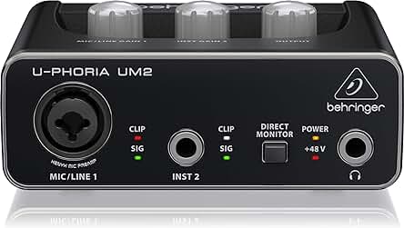Interfaz de audio USB Behringer UM2: Sonido de calidad profesional para tus grabaciones.