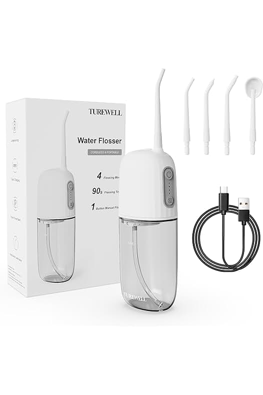 Irrigador bucal portátil con 4 boquillas, 4 modos de pulso y capacidad de 200ml.
