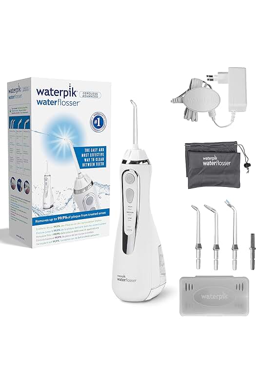 Irrigador Dental Inalámbrico Waterpik con 3 Posiciones de Control, Batería Recargable - Blanco