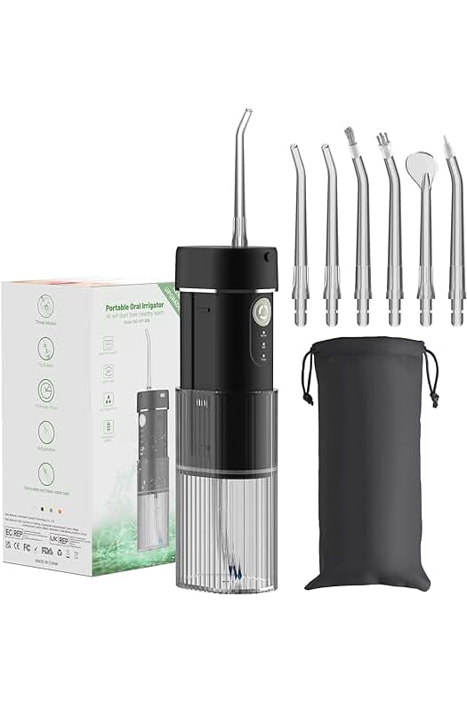 Irrigador Dental Portátil GEEDIAR - Limpieza Profunda, 6 Boquillas, 3 Modos, USB Recargable