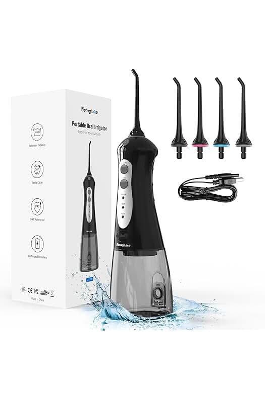 Irrigador dental portátil recargable: limpieza dental sin cables, resistente al agua (negro/negro).