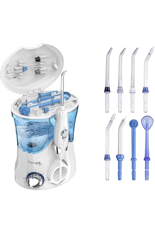 Irrigador Dental Profesional Aquapik PRO. 8 Boquillas multifuncionales. 10 Niveles de Potencia. Capacidad 600 ml.