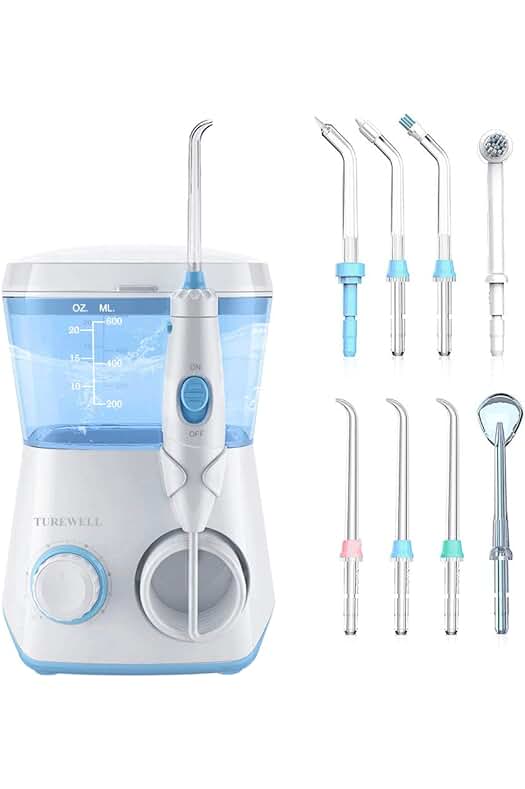 Irrigador Dental TUREWELL - 8 Boquillas, 10 Ajustes de Presión, 600ml, Impermeable - ¡Optimiza tu higiene bucal!
