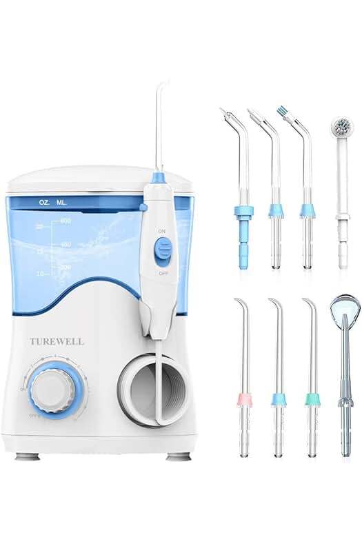 Irrigador Dental TUREWELL: Potente y versátil, con 8 boquillas y ajustes de presión.