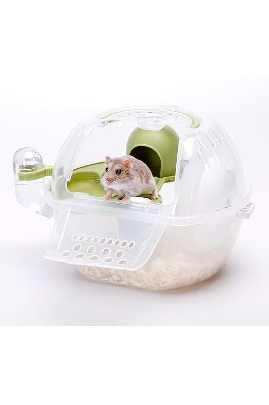 Jaula portátil para transportar animales pequeños con rejillas de ventilación y cómoda asa.