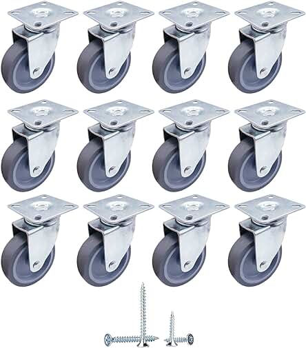 Juego de 12 ruedas giratorias de 75 mm con movimiento suave y placas de montaje metálicas