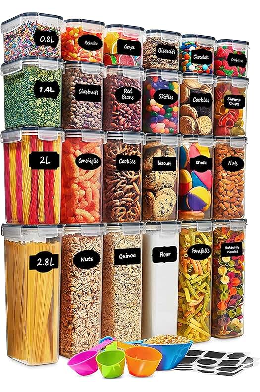 Juego de 24 recipientes de almacenamiento para cocina, de alta capacidad y libre de BPA.