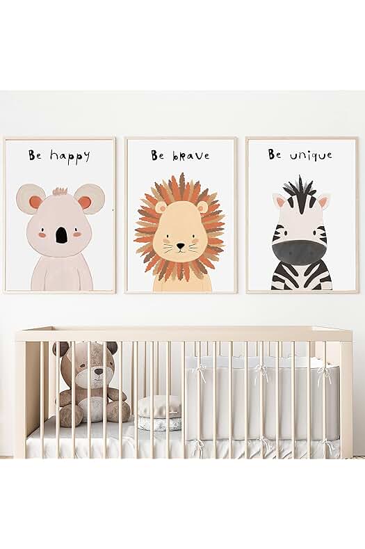 Juego de 3 láminas de animales para decorar habitación infantil