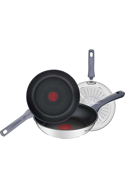 Juego de 3 Sartenes Tefal Daily Cook en acero inoxidable antiadherentes - ¡Cocción uniforme garantizada!