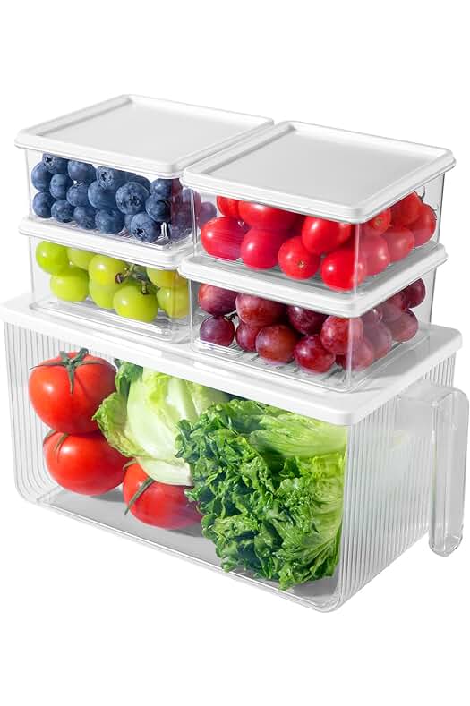Juego de 5 Organizadores Transparentes para Nevera sin BPA - Almacena y Organiza Fácilmente