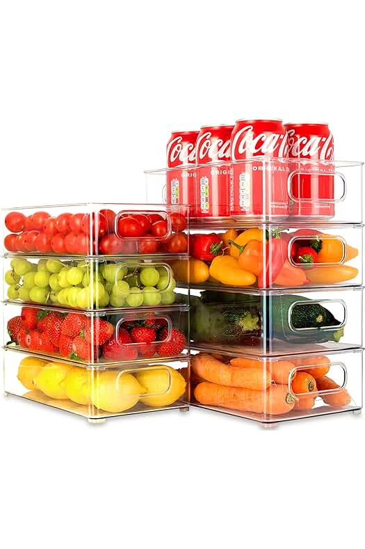 Juego de 8 organizadores apilables para frigoríficos: Maximiza el espacio y organiza tu refrigerador eficientemente.