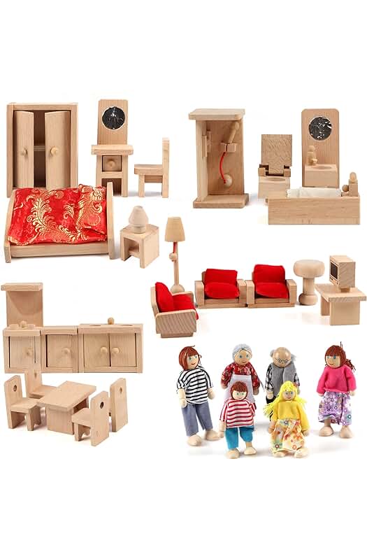 Juego de Accesorios para Casa de Muñecas con Figuras Familiares - KABENFIS