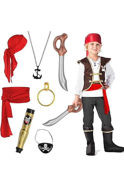 Juego de Accesorios para Disfraz de Pirata Infantil con 7 Piezas y Bandanas