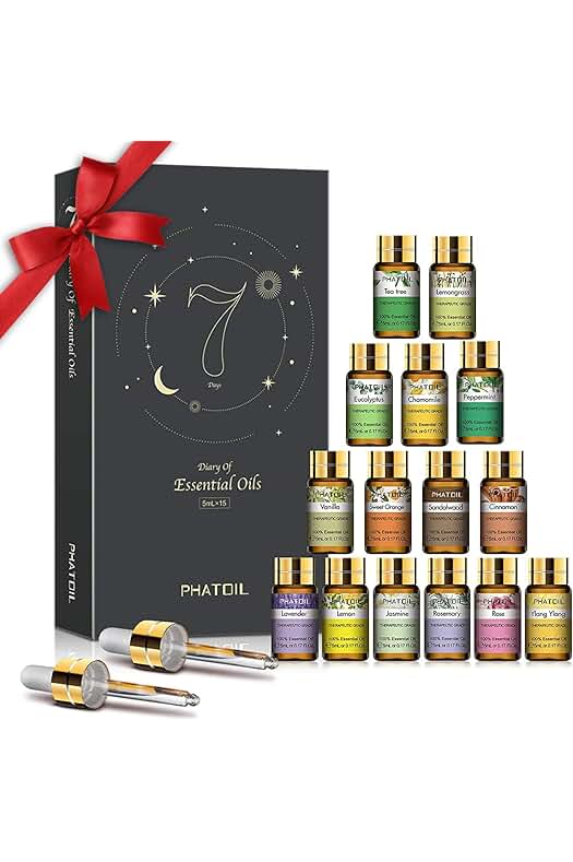 Juego de Aceites Esenciales 100% Puros - PHATOIL: Lavanda, Eucalipto, Jazmín, Limoncillo y más.