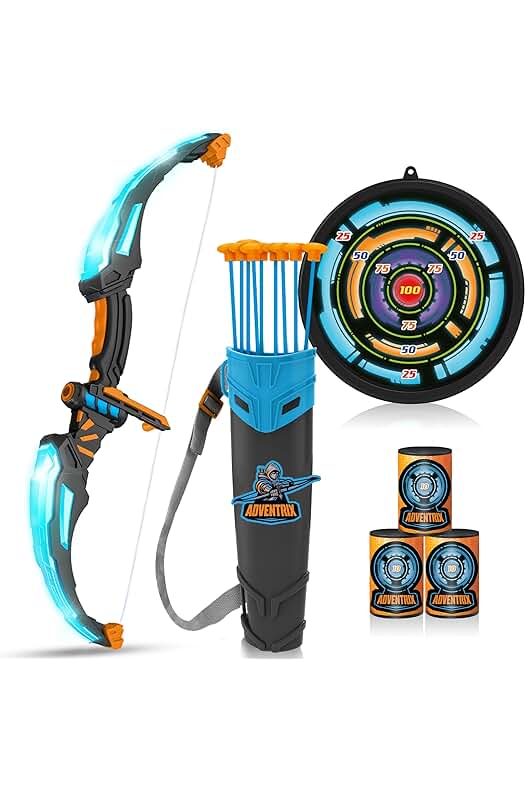 Juego de Arco y Flecha Iluminado con Flechas de Ventosa, Dianas y Carcaj para niños