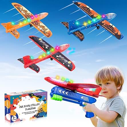 Juego de Aviones de Juguete de Poliespan con Lanzador, Pegatinas y Regalos Interactivos al Aire Libre