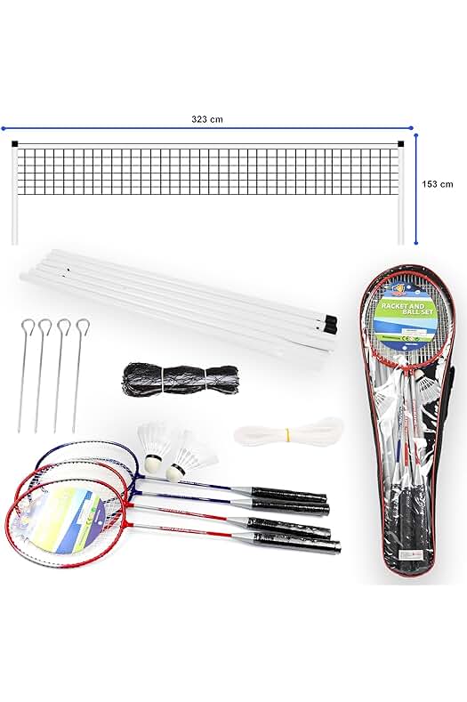 Juego de bádminton portátil para la familia con raquetas, red y funda de transporte.