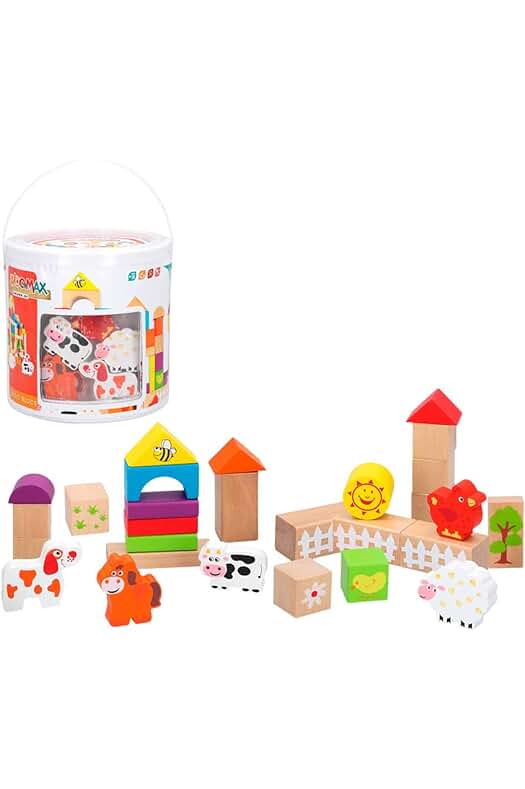 Juego de bloques de animales de granja - Juguetes de madera educativos para bebés
