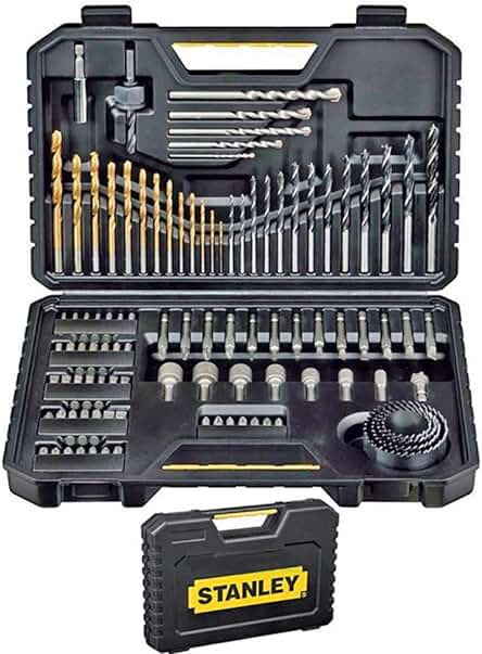 Juego de brocas Stanley STA7205-XJ - 100 piezas, para taladro, albañilería, metal y madera.