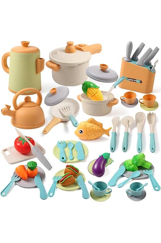 Juego de Chef para Niños: Accesorios de Cocina Divertidos y Educativos con Utensilios y Alimentos Cortables.
