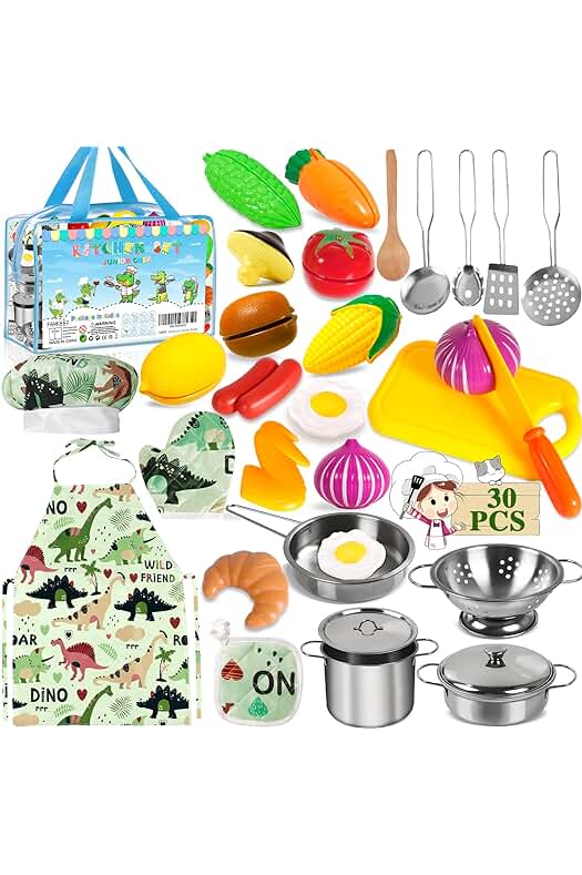 Juego de Cocina para Niños: 30 Piezas de Accesorios de Chef con Vegetales y Utensilios de Cocina