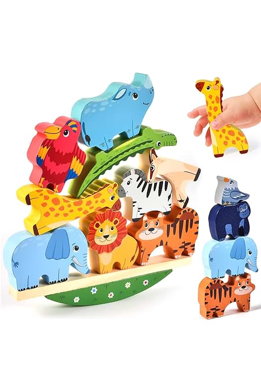Juego de Construcción Montessori de Animales: Juguete Educativo de Apilamiento para Bebés y Niños