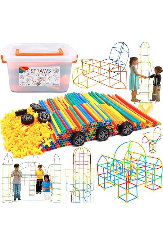 Juego de construcción Purpledi: Kit de construcción de fuertes para niños (500PCS) con pajitas y conectores.