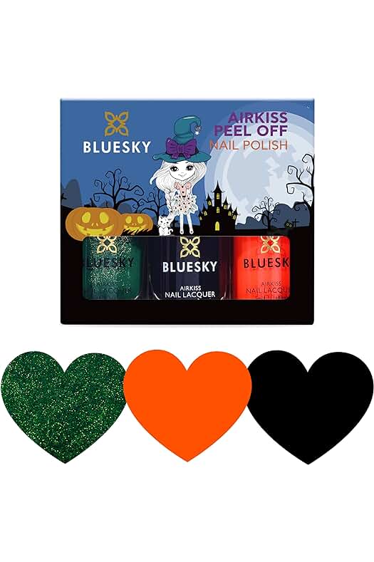 Juego de esmaltes de uñas infantiles Halloween BLUESKY: colores negro, verde y naranja, no tóxicos.