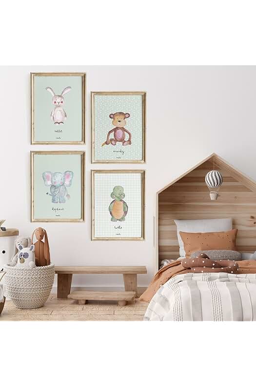 Juego de Láminas para Bebé SweetAnimals | 4 Láminas Infantiles Decorativas para habitación de bebés.