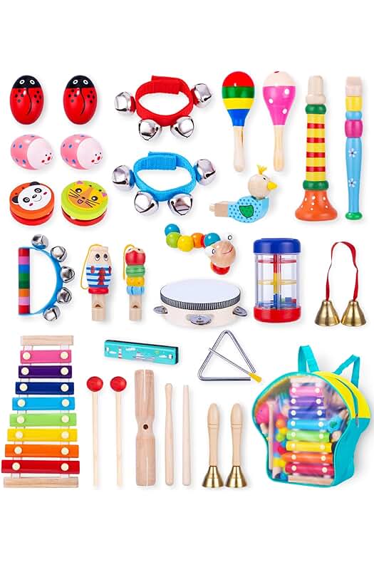 Juego de percusión de madera para niños, 32 piezas. Ideal para regalos de cumpleaños y Navidad.