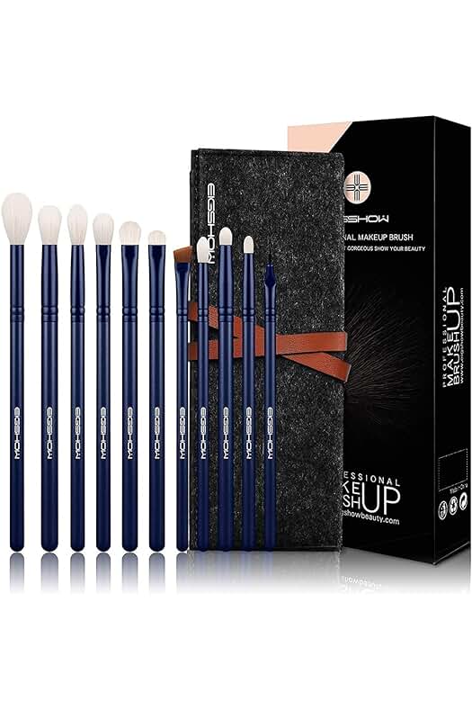 Juego de pinceles de maquillaje veganos, 11 piezas esenciales para ojos, calidad artesanal.