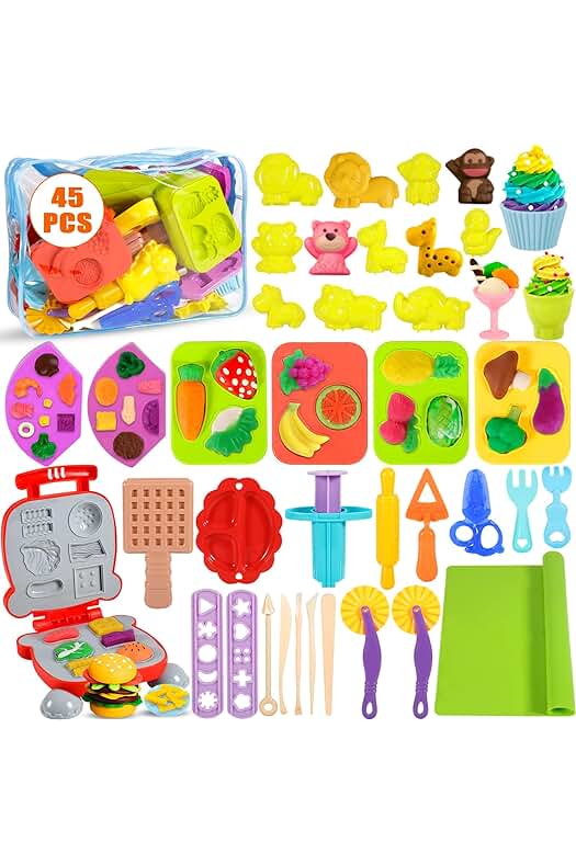 Juego de Plastilina VIPNAJI para Niños: 45 Piezas de Moldes para Crear Hamburguesa, Pizza y Pasta.