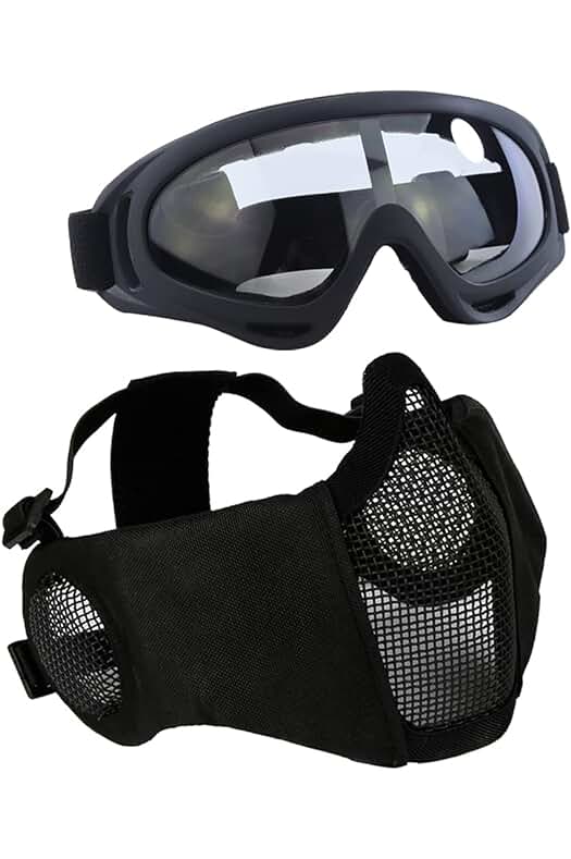 Juego de protección de airsoft: máscara de media cara, protección auditiva y gafas.