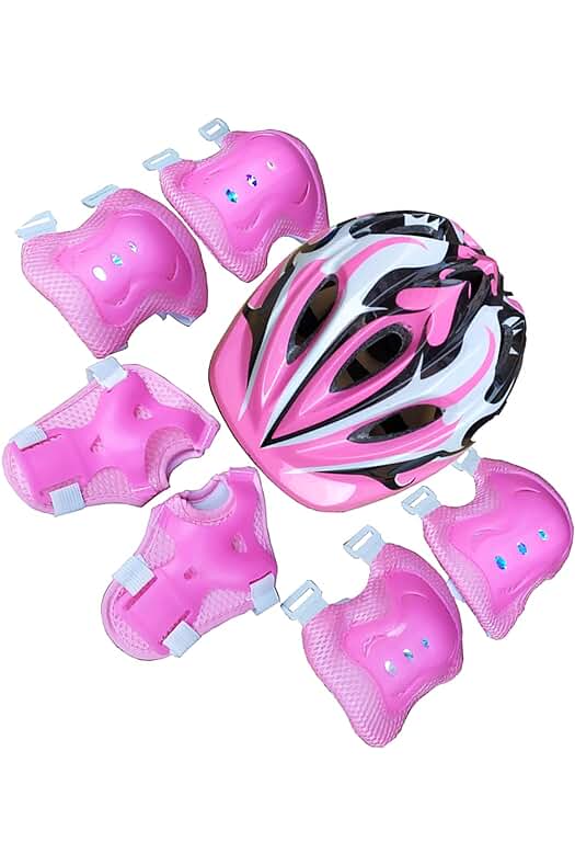 Juego de protección deportiva para niños y niñas: casco, rodilleras, coderas y muñequeras ajustables.