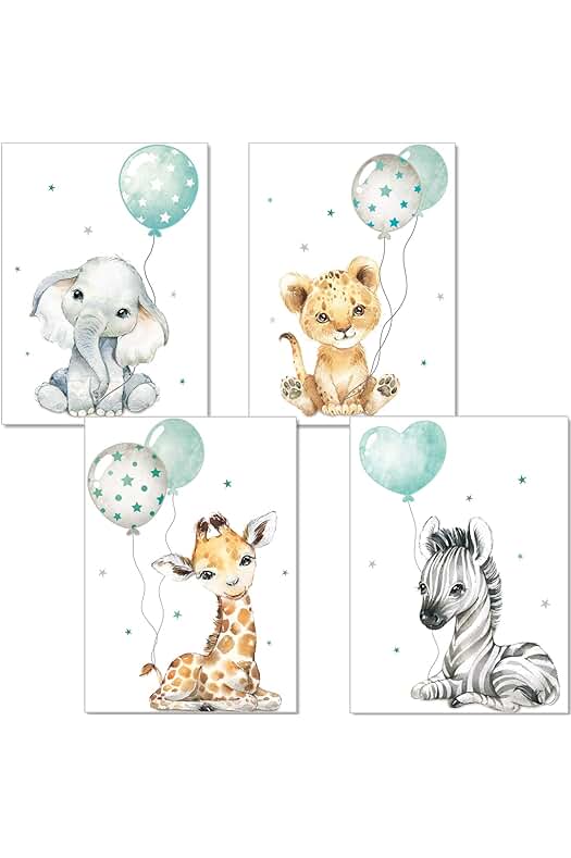 Juego de pósteres de animales de la selva para decorar la habitación de niños.