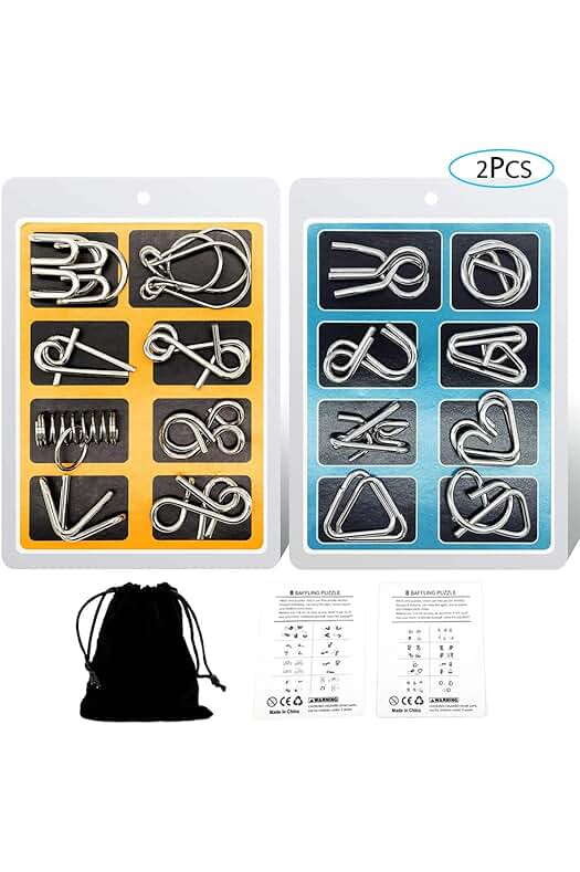 Juego de Puzzles Metálicos Educativos para Niños y Adolescentes - Set de 16 Piezas (Azul-Amarillo)