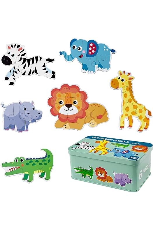 Juego de Rompecabezas Educativos para Niños de 1 a 5 Años - Pack de 6 Puzles de Animales