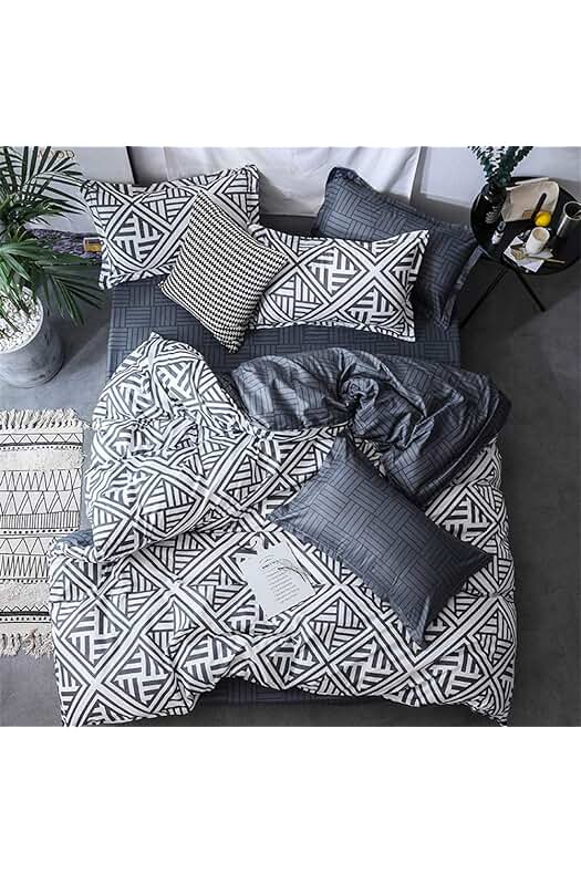 Juego de Ropa de Cama de Lujo de Microfibra con Estampado de Mármol Negro.