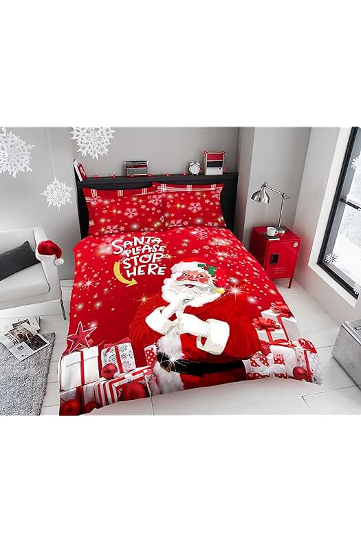 Juego de Ropa de Cama de Navidad con Motivos Festivos, Funda de Edredón y Almohadas.