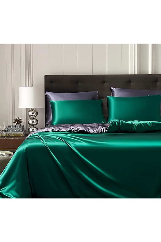 Juego de ropa de cama de satén de lujo en color verde oscuro, tamaño 135x200 cm.
