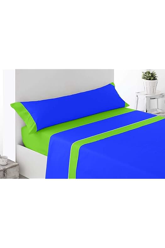 Juego de sábanas veraniegas completas para cama 135 x 190-200 cm en color celeste.
