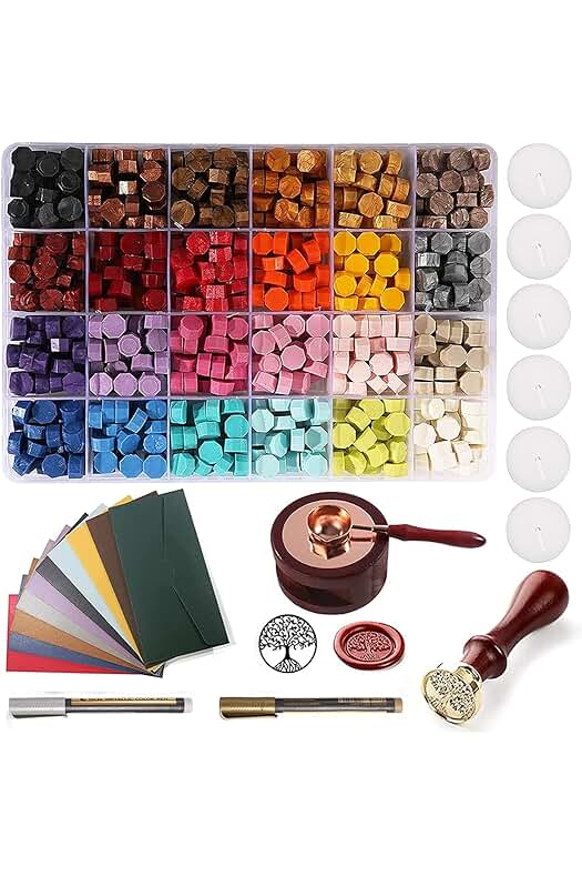 Juego de Sellos de Cera Personalizados con 635 Piezas y 24 Colores Diferentes.