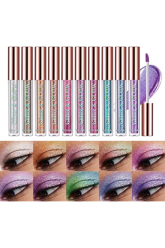 Juego de sombras de ojos líquidas con brillo metálico de larga duración y secado rápido.